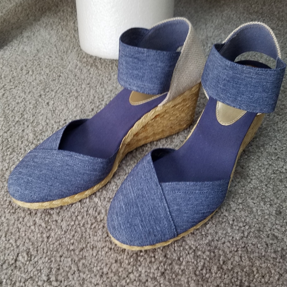 Chaps 8.5 Blue Wedge Espadrille Sandals